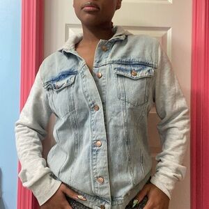 Light Wash Denim Grey Hoodie Jacket 🩶